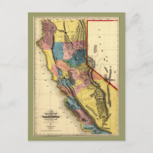 Postal Mapa estatal de la región dorada de California de 