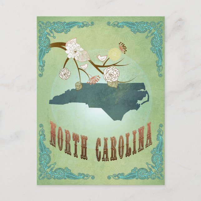 Postal Mapa estatal de la vieja usanza de Carolina del No (Anverso)