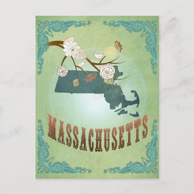 Postal Mapa estatal de Massachusetts - Verde (Anverso)