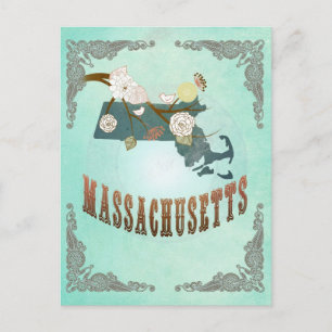 Postal Mapa estatal de Massachusetts vintage - Azul turqu