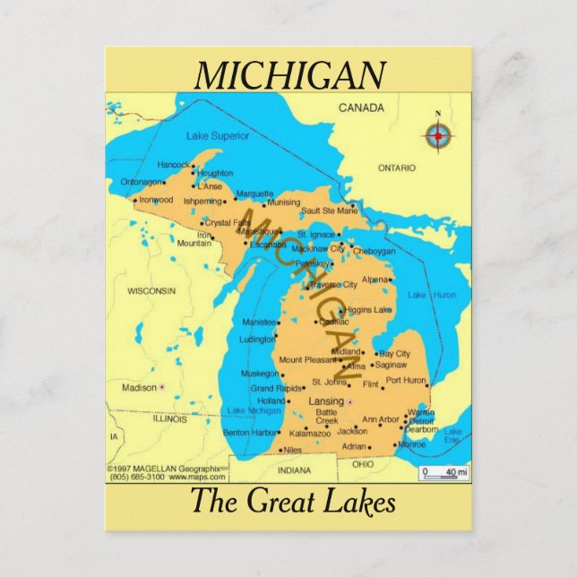 Postal Mapa estatal de Michigan (Anverso)