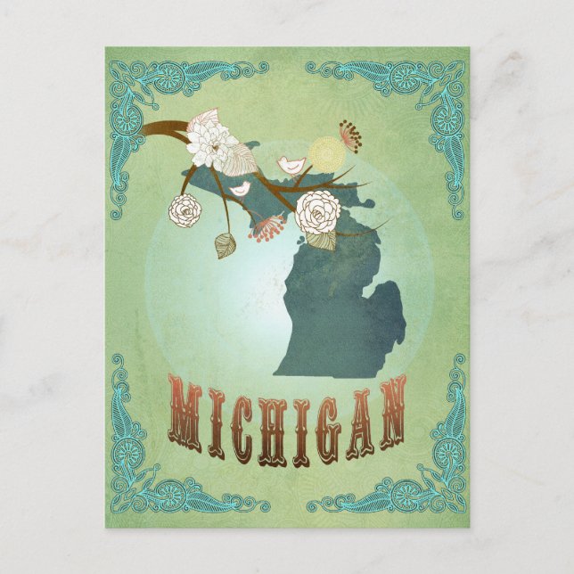 Postal Mapa estatal de Michigan - Verde (Anverso)