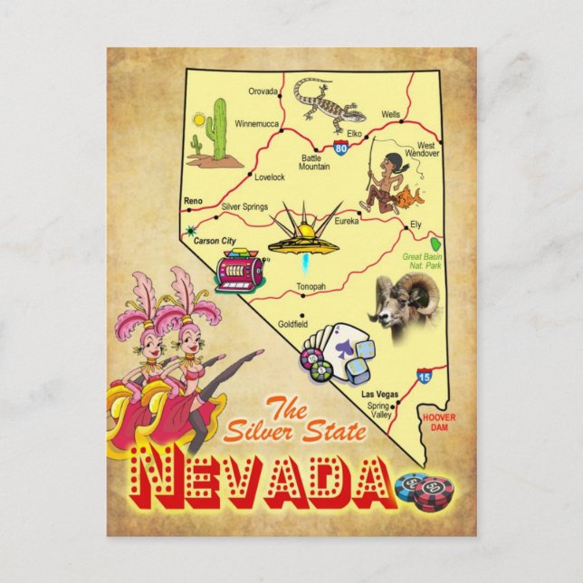 Postal Mapa Estatal de Nevada (Anverso)