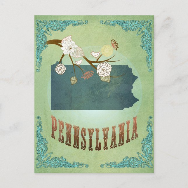 Postal Mapa Estatal de Pennsylvania - Verde (Anverso)