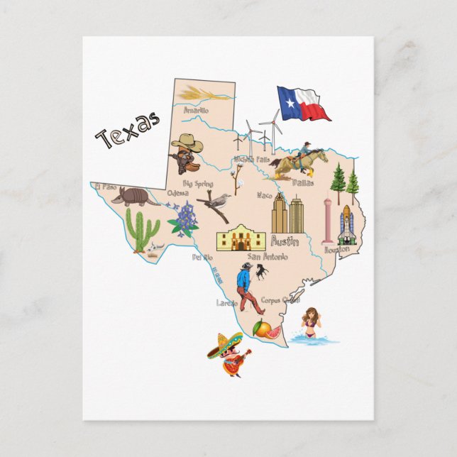 Postal Mapa Estatal de Texas (Anverso)
