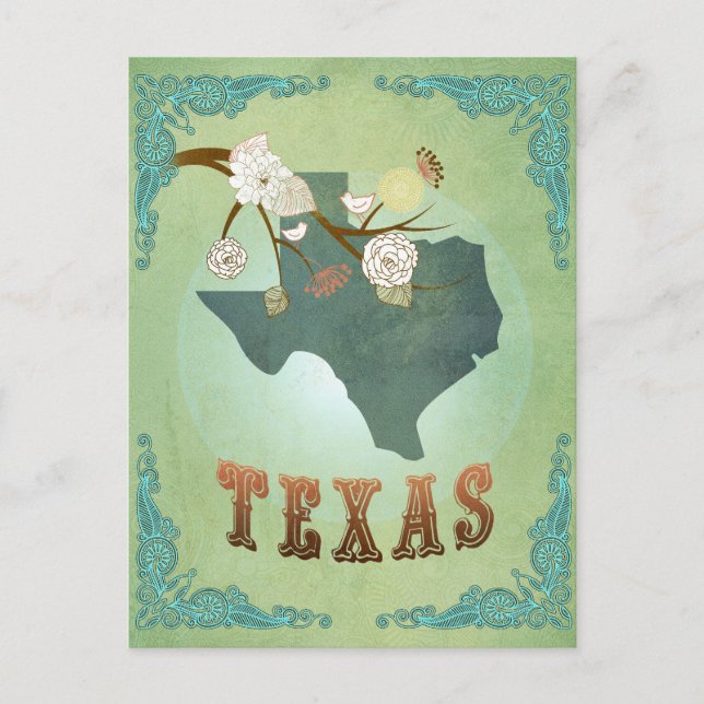 Postal Mapa Estatal de Texas - Verde (Anverso)