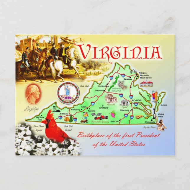 Postal Mapa estatal de Virginia (Anverso)