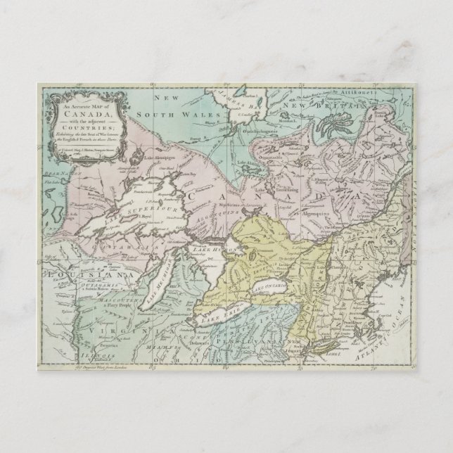 Postal Mapa exacto de Canadá, 1761 (Anverso)