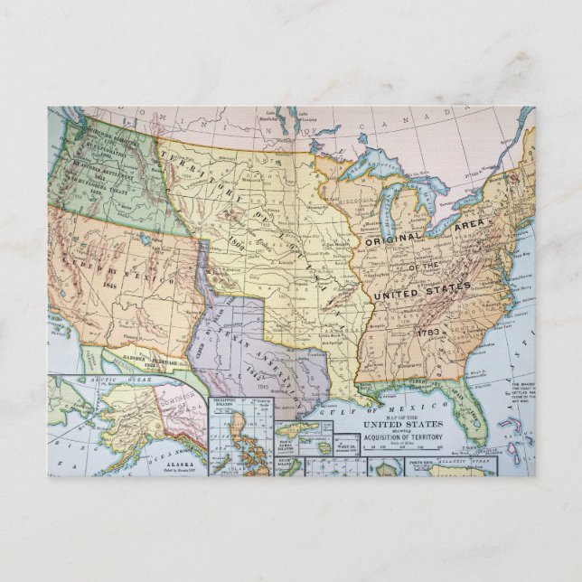 Postal Mapa: Expansión de los Estados Unidos, 1905 (Anverso)