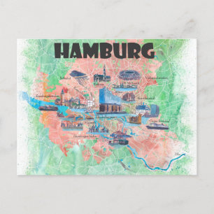 Postal Mapa favorito de viaje de Hamburgo Alemania 