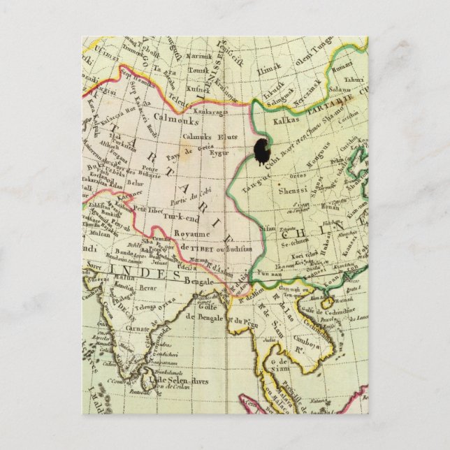 Postal Mapa físico de Asia (Anverso)