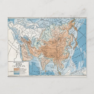 Postal Mapa físico de Asia (1916)