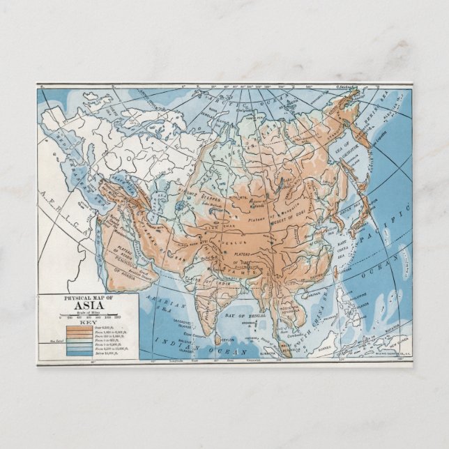 Postal Mapa físico de Asia (1916) (Anverso)