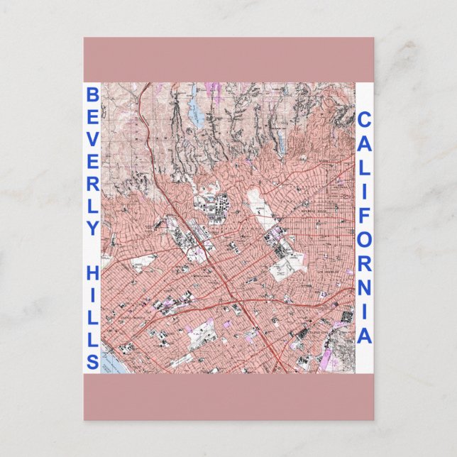 Postal Mapa físico de Beverly Hills California 1995 (Anverso)