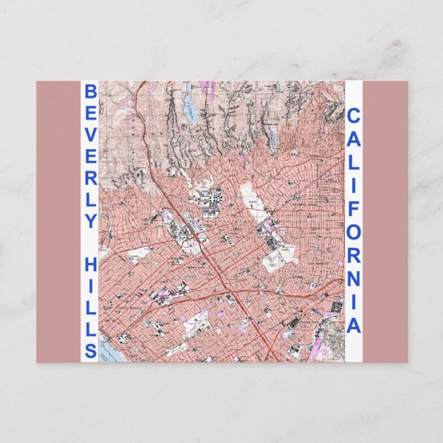 Postal Mapa físico de Beverly Hills California 1995 (Anverso)