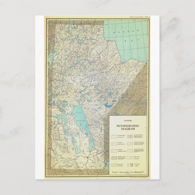 Postal Mapa fisiográfico de Manitoba Canadá en 1860 (Anverso)