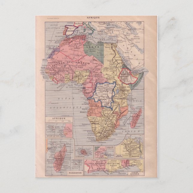 Postal Mapa francés de África 1920 (Anverso)