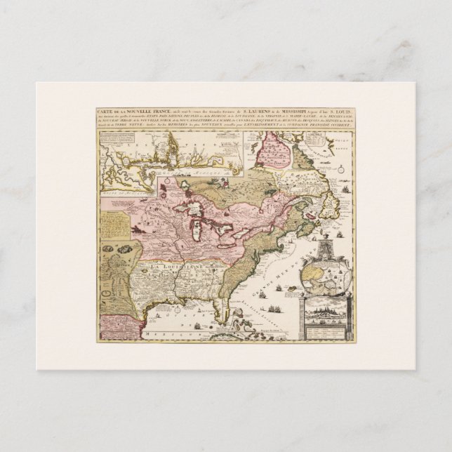 Postal Mapa francés medieval de Quebec/Nouvelle-France Am (Anverso)