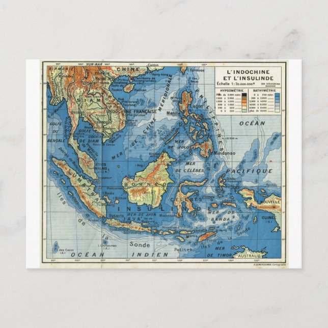 Postal Mapa francés vintage de Indonesia (Anverso)