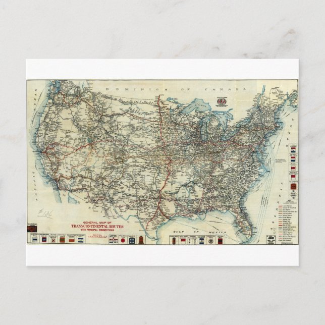 Postal Mapa general de rutas transcontinentales de la AAA (Anverso)