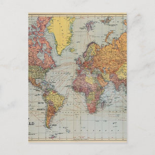 Postal Mapa general vintage del mundo