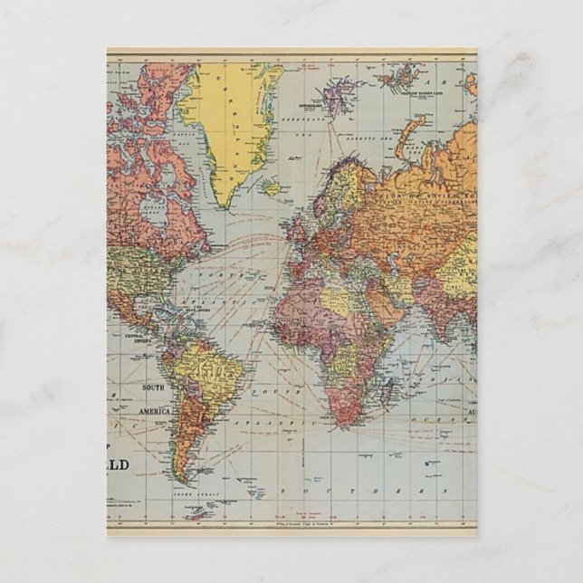 Postal Mapa general vintage del mundo