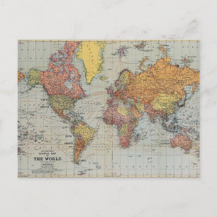 Postal Mapa general vintage del mundo