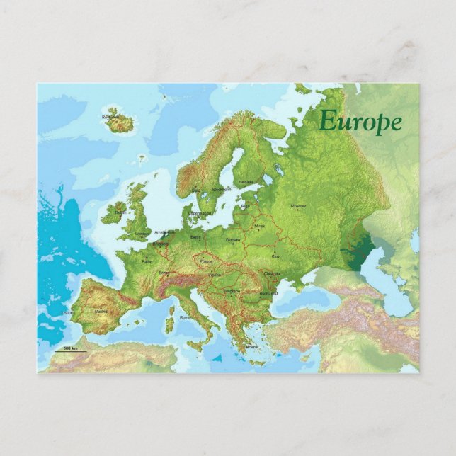 Postal Mapa geográfico de Europa (Anverso)
