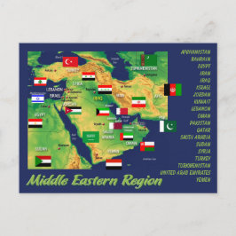 Postal Mapa geográfico de países de Oriente Medio con ban