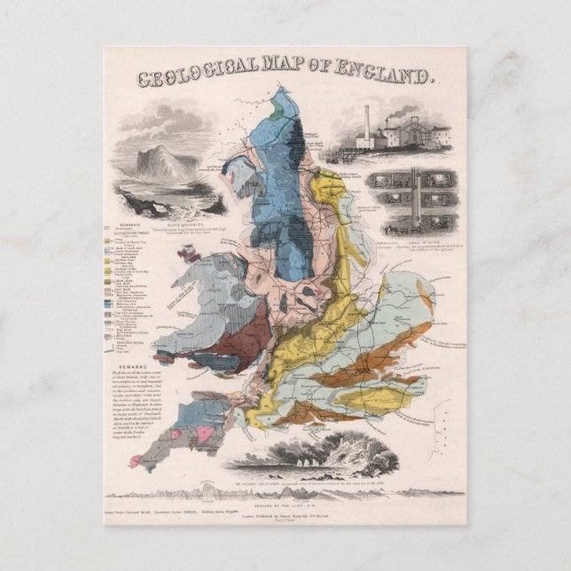 Postal Mapa geológico de Inglaterra (Anverso)