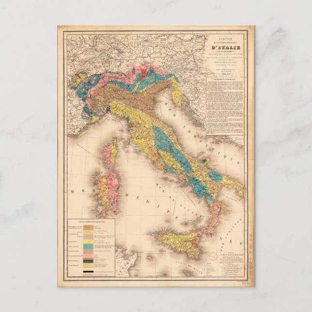 Postal Mapa geológico de Italia por H. de Collegno (1844) (Anverso)