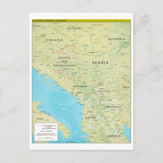 Postal Mapa geopolítico de los Balcanes centrales (Anverso)