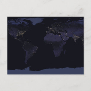 Postal Mapa Global de la Ciudad de la Tierra se ilumina d