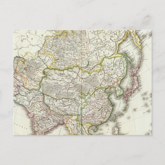 Postal Mapa grabado de Asia (Anverso)