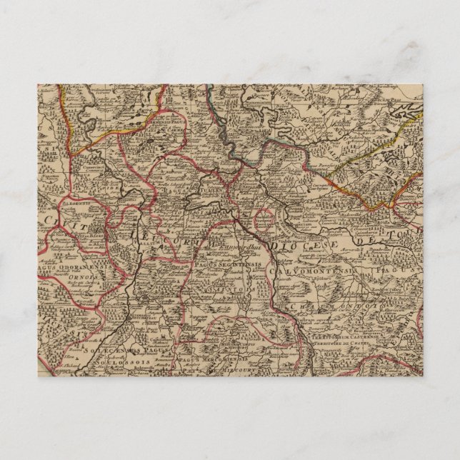 Postal Mapa grabado de Francia (Anverso)