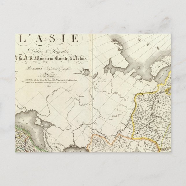 Postal Mapa grabado de Turquía, Rusia y Asia (Anverso)