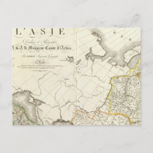 Postal Mapa grabado de Turquía, Rusia y Asia