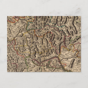 Postal Mapa grabado del valle del río Rin