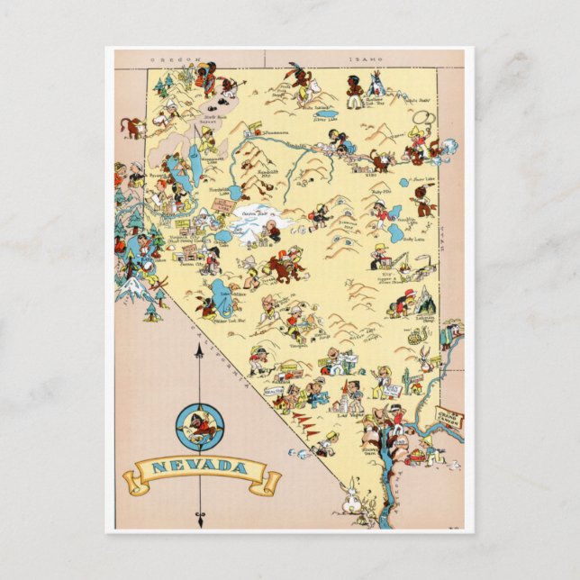 Postal Mapa gracioso de Nevada Vintage (Anverso)