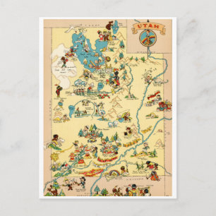 Postal Mapa gracioso de Utah Vintage