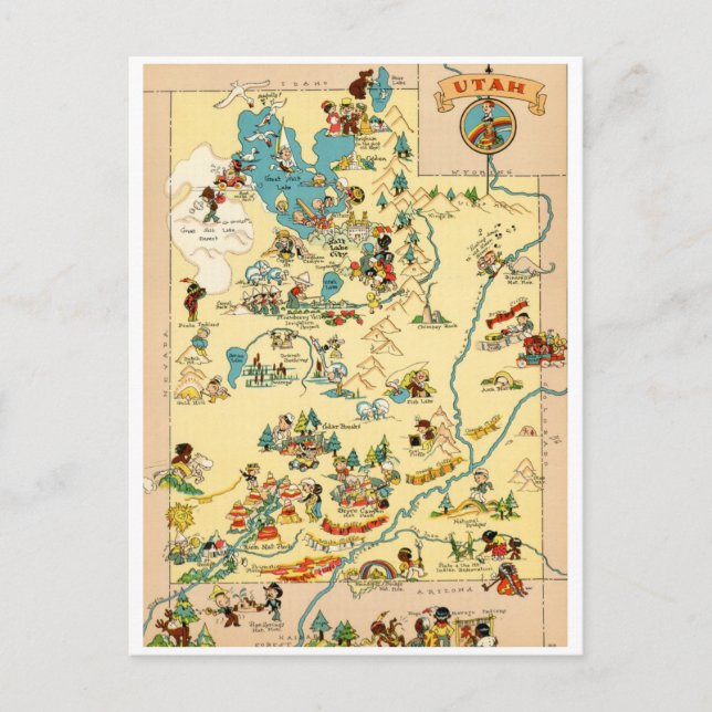 Postal Mapa gracioso de Utah Vintage (Anverso)