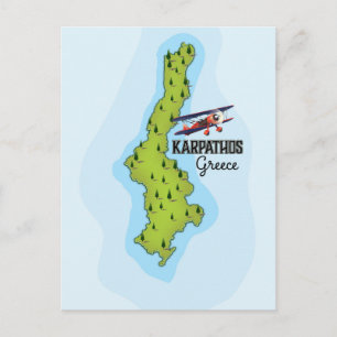Postal Mapa griego de Karpathos Afiche de viaje ilustrado