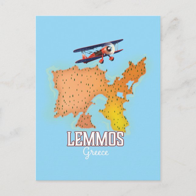Postal Mapa griego de Lemmos Afiche de viaje ilustrado (Anverso)