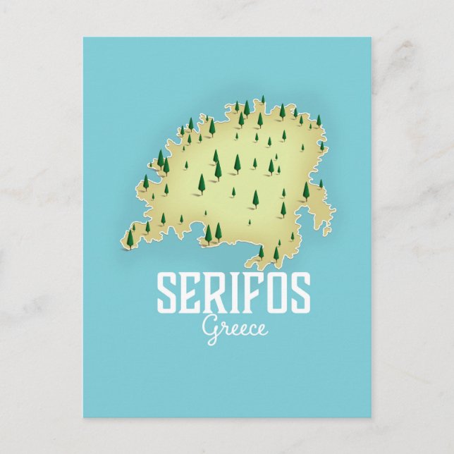 Postal Mapa griego de Serifos Afiche de viaje ilustrado (Anverso)