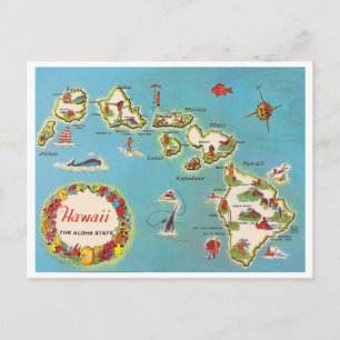 Postal Mapa hawaiano vintage