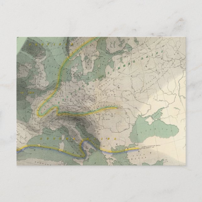 Postal Mapa hietográfico de Europa (Anverso)