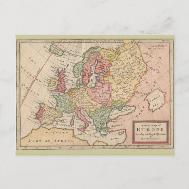 Postal Mapa histórico de Europa de 1721 (Anverso)
