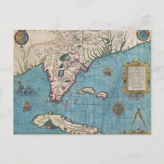 Postal Mapa histórico de Florida (1591) (Anverso)