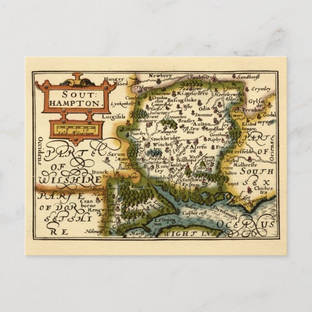 Postal Mapa histórico de Hampshire, Southampton County En (Anverso)