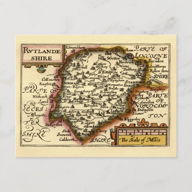 Postal Mapa histórico del condado de Rutland (Rutlandshir (Anverso)